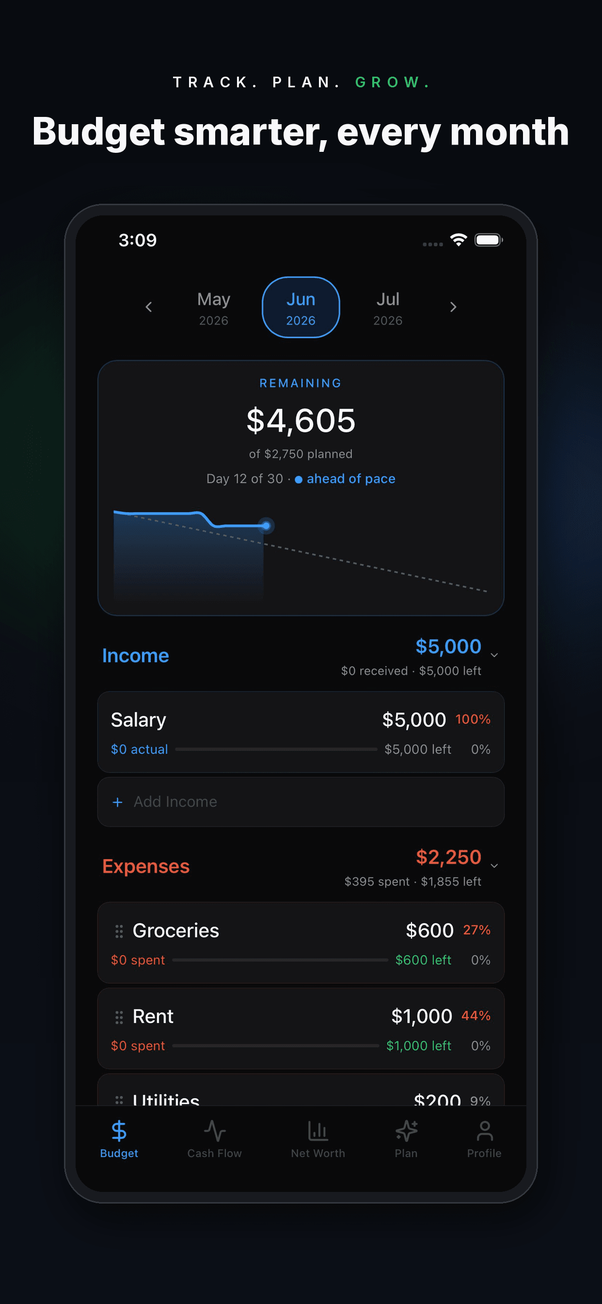 Finjective Budget tab